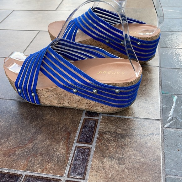 Bamboo Blue with Mesh Chris across Platform Sandals - Picture 5 of 7
